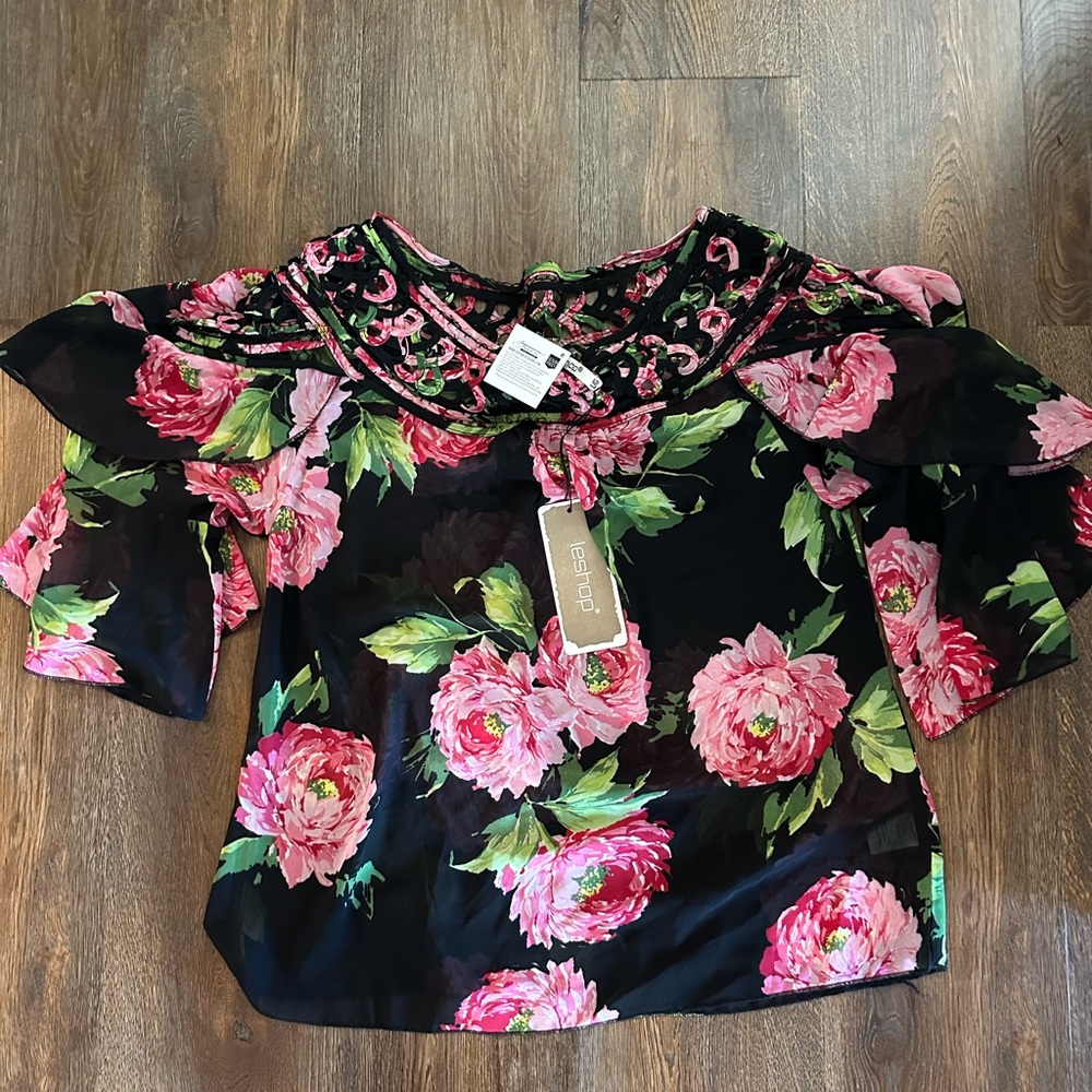 Floral Blouse - Black and Pink